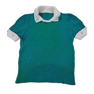 2/40$ Vintage Hand Made Green Polo Flower Embroide